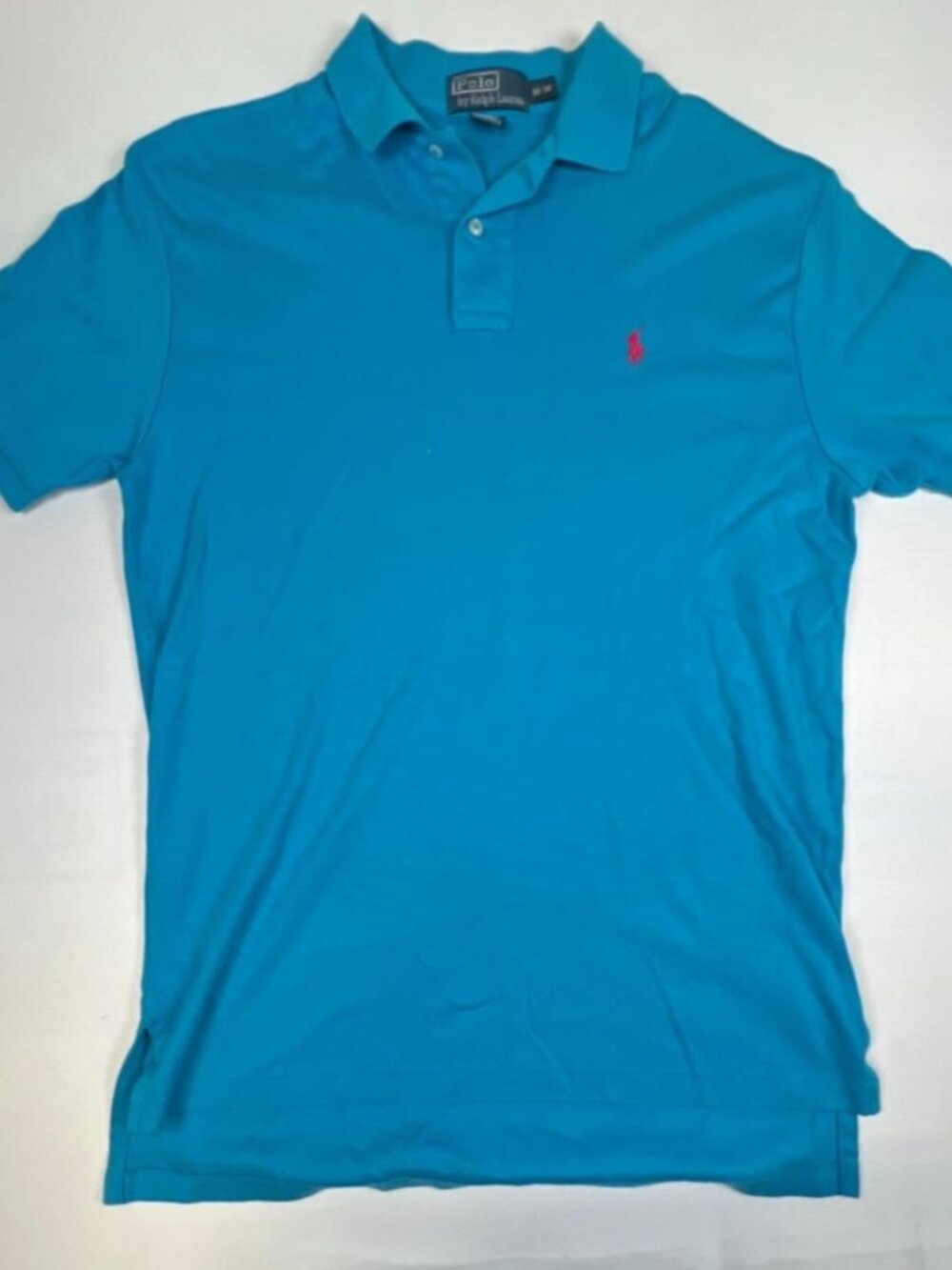 Polo Ralph Lauren Men M Cyan Blue Short Sleeve Cotton Pique Polo Shirt Pink Pony